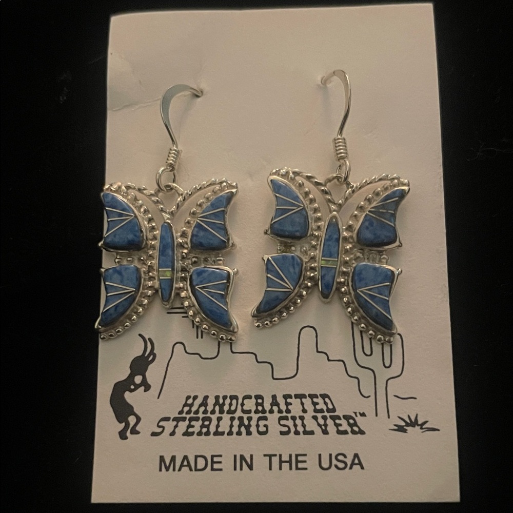 Blue and Silver Butterfly Earrings